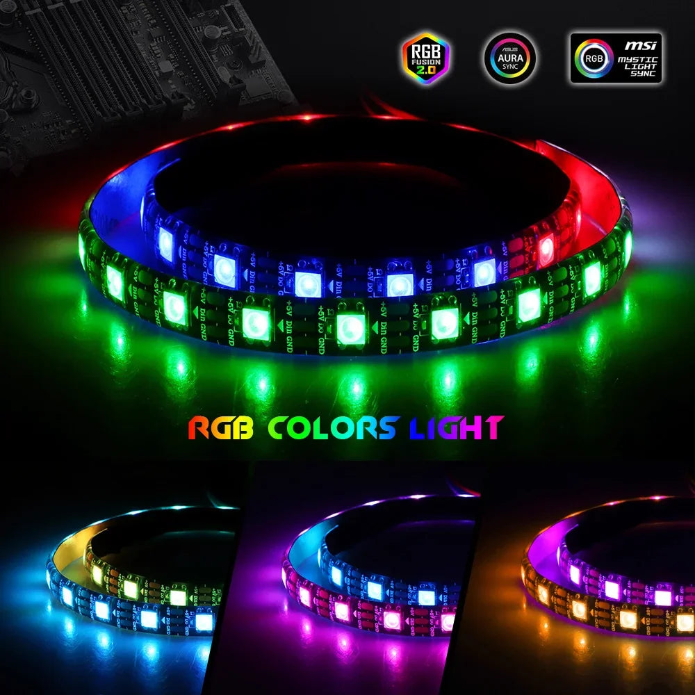 Addressable WS2812b 5V ARGB LED Strip – 3-Pin RGBIC PC Case Light (30/60 LEDs per m, IP30/IP65)