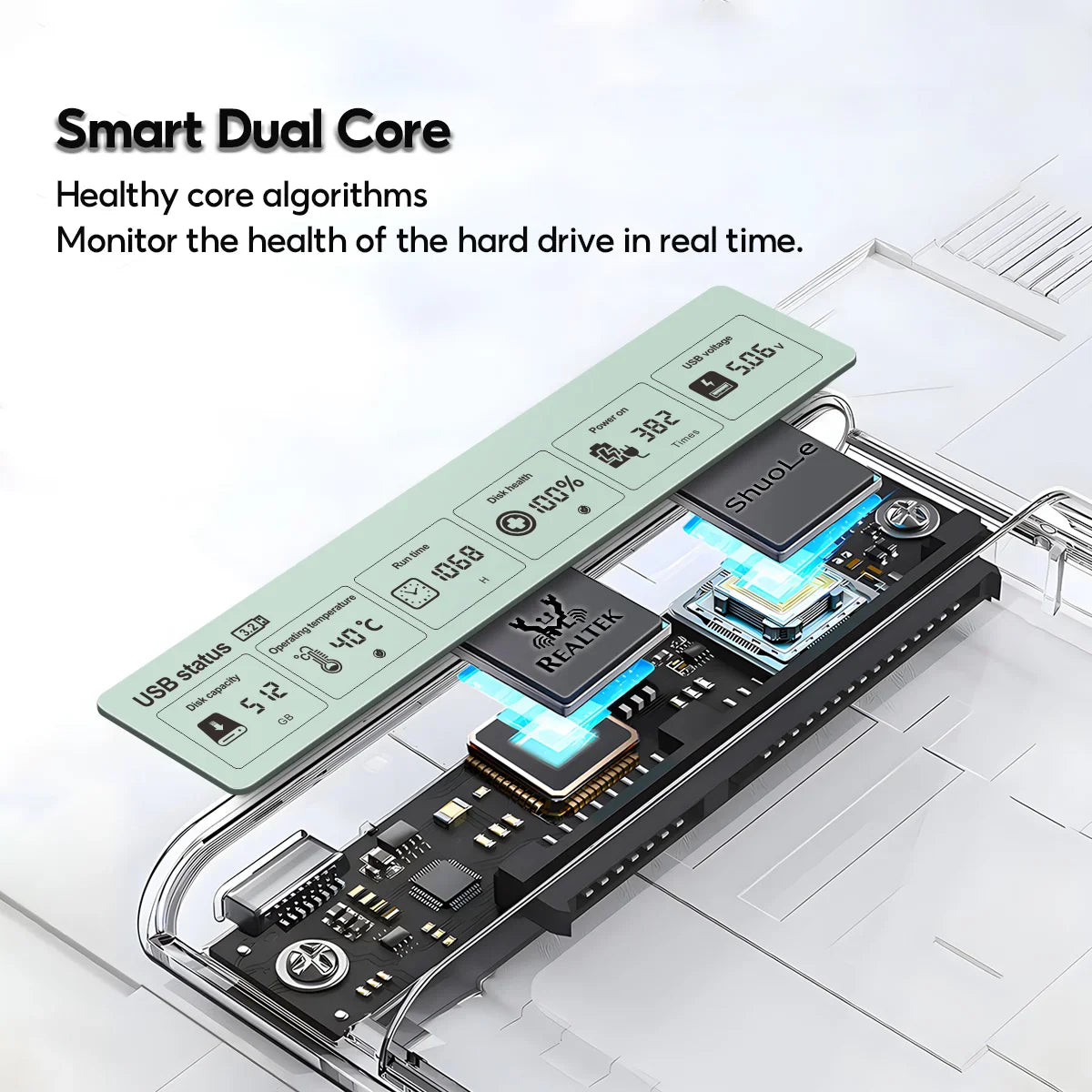 2.5-Inch SATA SSD/HDD USB 3.2 Enclosure — 5Gbps UASP Transparent External Hard Drive Case