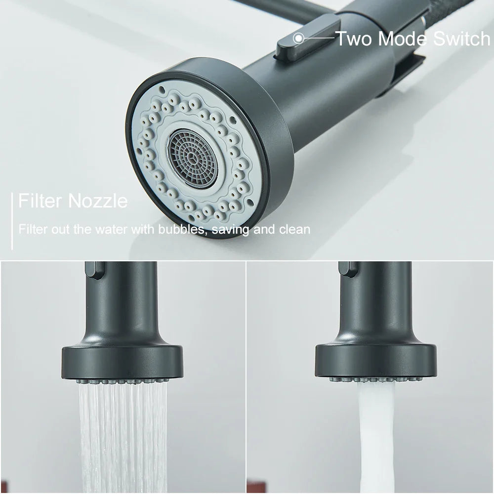 Pull-Down Single-Handle Kitchen Faucet Deck-Mounted Hot and Cold Tap — Matte Black, Brushed Nickel, Chrome