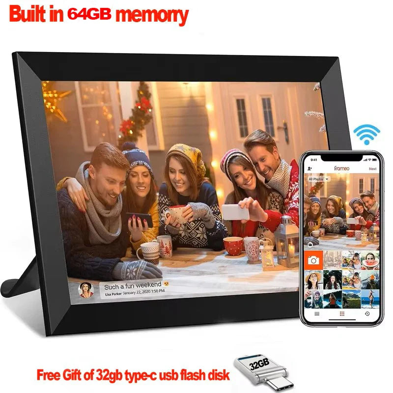 10.1 Inch (25.7 cm) 64GB WiFi Digital Photo Frame 1280x800 IPS HD Touchscreen Wall Mountable
