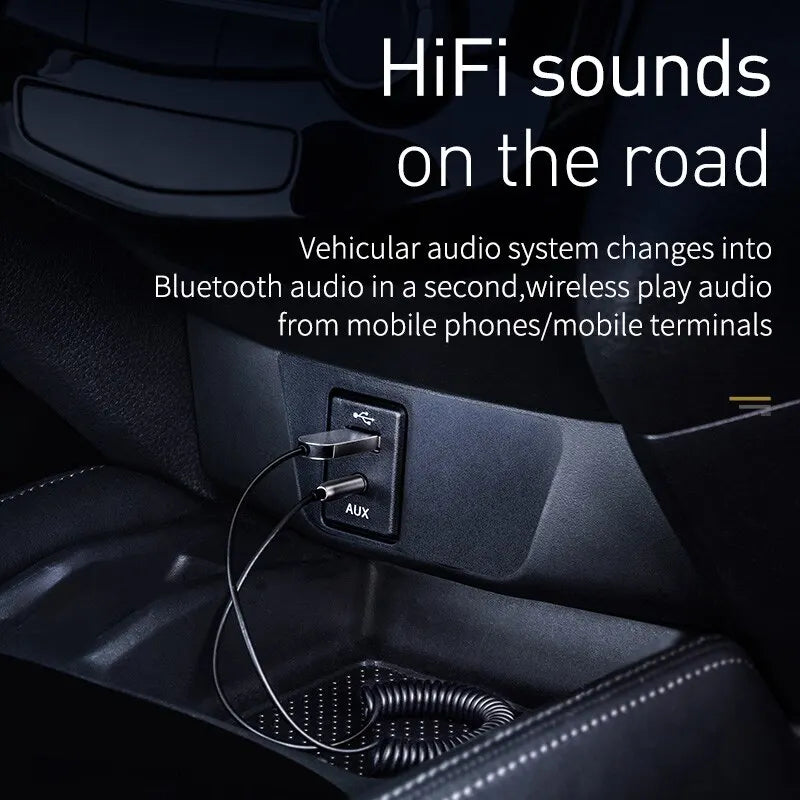 Car Aux USB Bluetooth 5.0 Adapter Cable — 3.5mm Aux Receiver, 45 cm–1.2 m (1.5–3.9 ft)