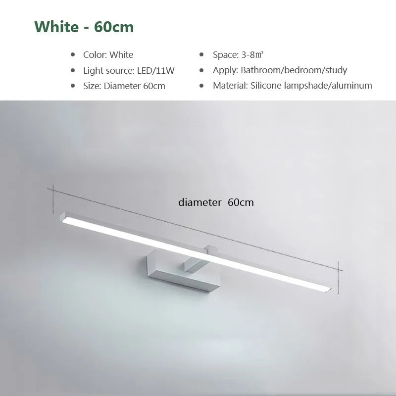 LED Bathroom Mirror Wall Light - Waterproof Modern Flat Touch Vanity Lamp, White/Black