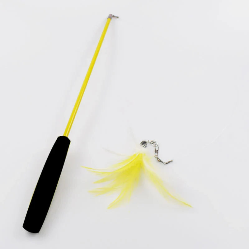 Telescopic Cat Teaser Wand 3-Section 15–38 in (38–97 cm) with 5 Feather Refills – Interactive Kitten Toy