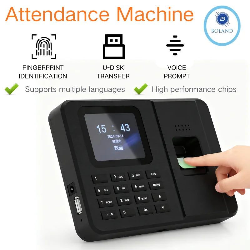 Fingerprint Time Clock Biometric Attendance Recorder with Password and ID Card Login for Office Attendance