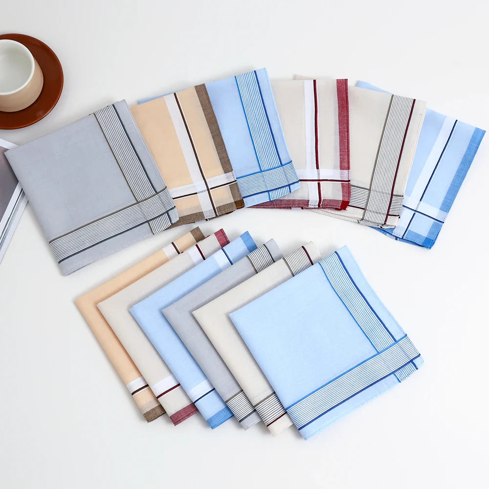 12-Pack Men's Pure Cotton Handkerchiefs Classic Plaid Pocket Squares for Suits & Wedding Favors