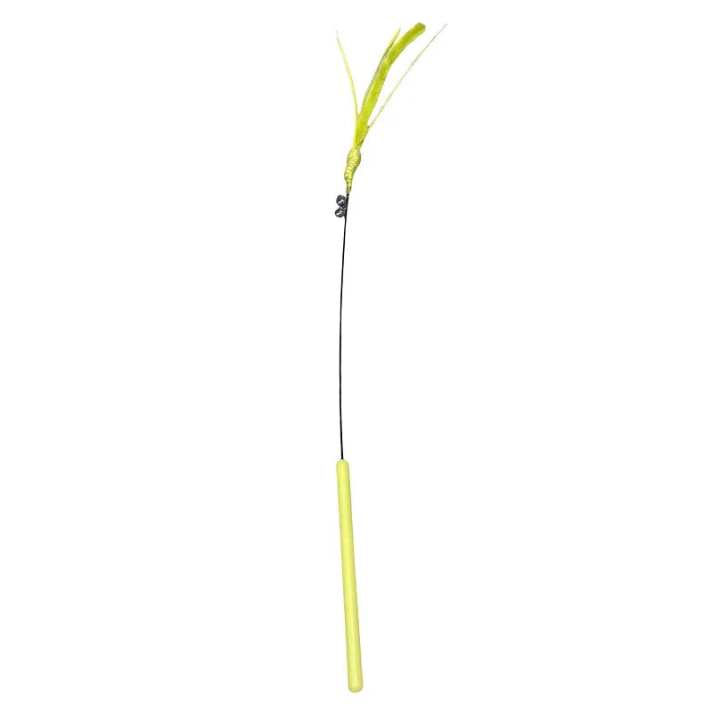 Interactive Feather Wand Cat Toy — 50 cm (19.7 in) Long Pole Teaser Stick with Bite-Resistant Feathers & Rattle Sound for Kittens
