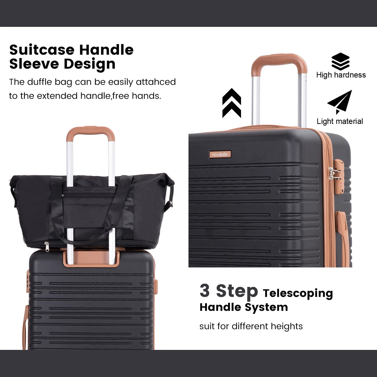 5-Piece Hardshell Luggage Set – 28-inch (70 cm), 24-inch (61 cm), 20-inch (51 cm) Spinner Suitcases with TSA Lock, Double 360° Spinner Wheels, Weekend Duffle & Toiletry Bag