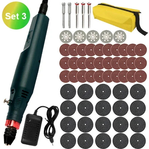 12V 24W Mini Electric Rotary Tool 2000-18000 RPM Handheld Drill Grinder with Precision Chuck