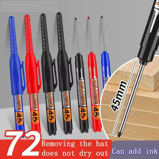 10-Pack 45mm Waterproof Permanent Marker Pens – Long-Head Quick-Dry for Woodworking & Construction, Deep-Hole Marking, Non-Toxic Black Red Blue