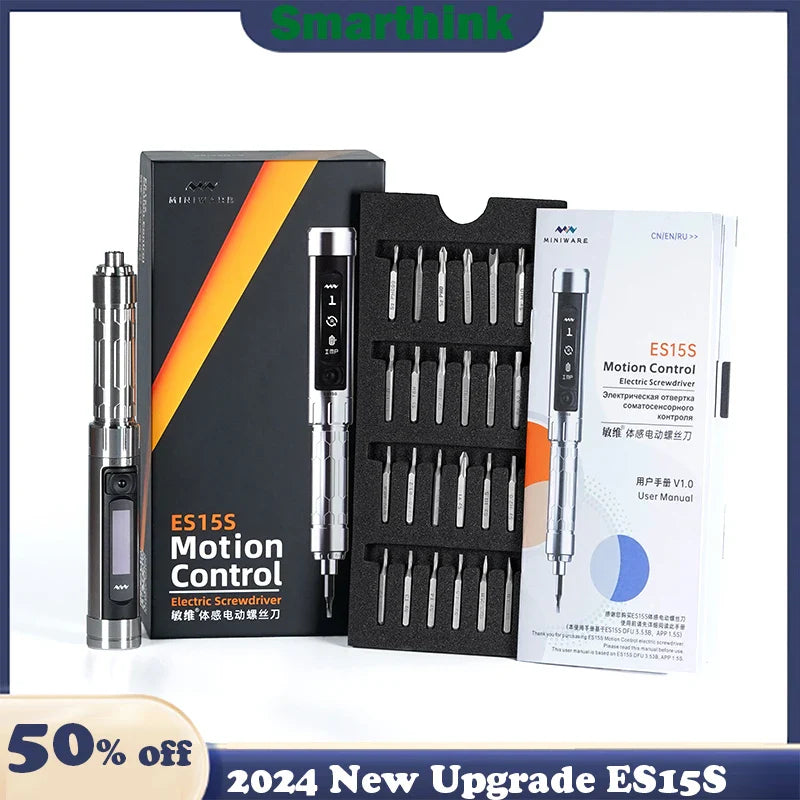 Intelligent Motion Control Rechargeable Cordless Electric Screwdriver USB Chargeable, 24-Piece 4mm Bit Set & LED Light