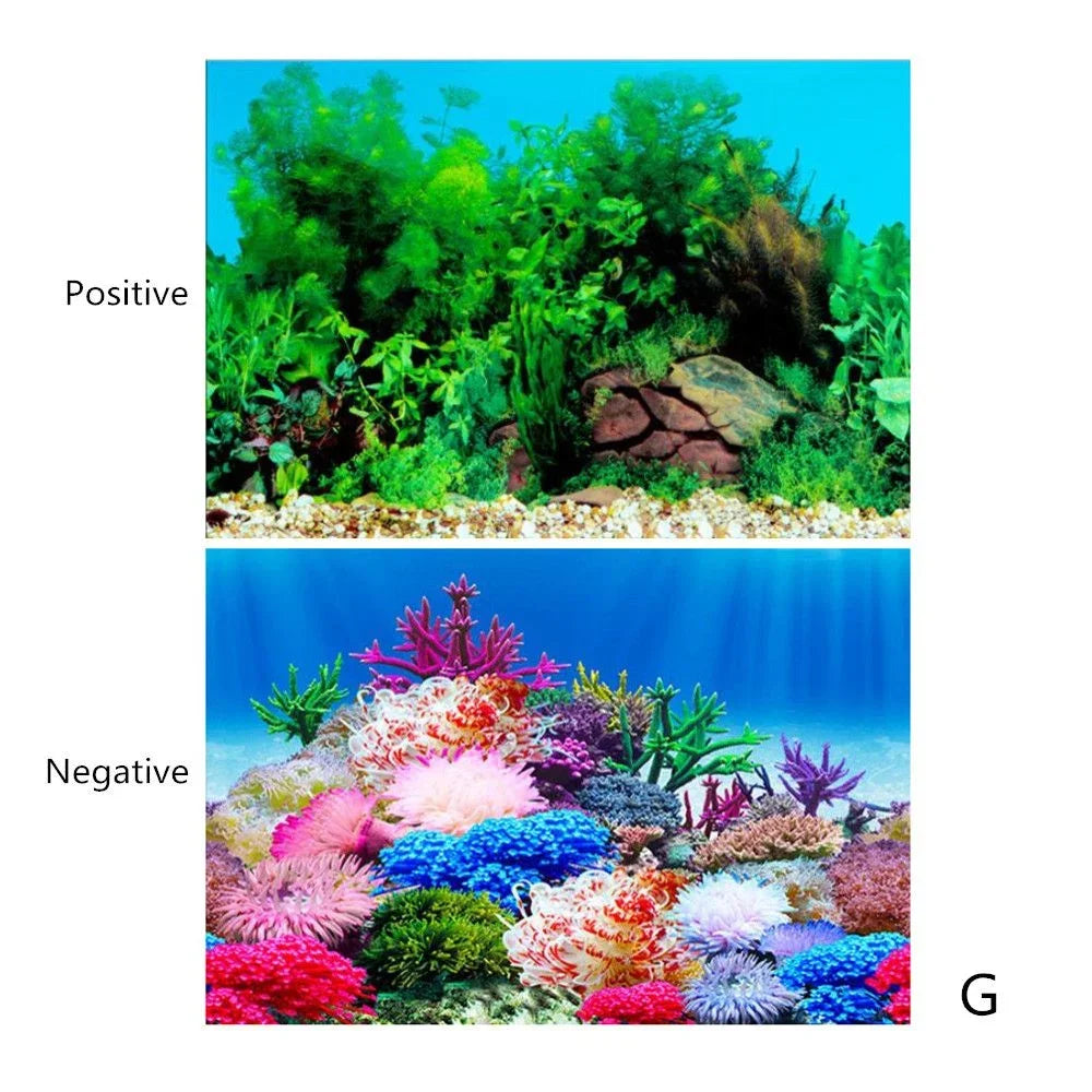3D Double-Sided Waterproof Aquarium Background Sticker - Fish Tank Ocean Plant Aquascape Poster