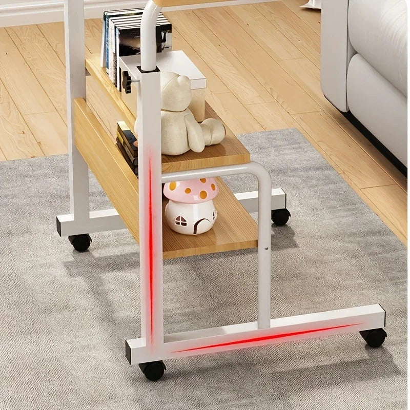 Adjustable Wooden Top Laptop Desk with Metal Frame — Portable Computer Table 60 x 40 cm (23.6 x 15.7 in), Height 69–80 cm (27.2–31.5 in)