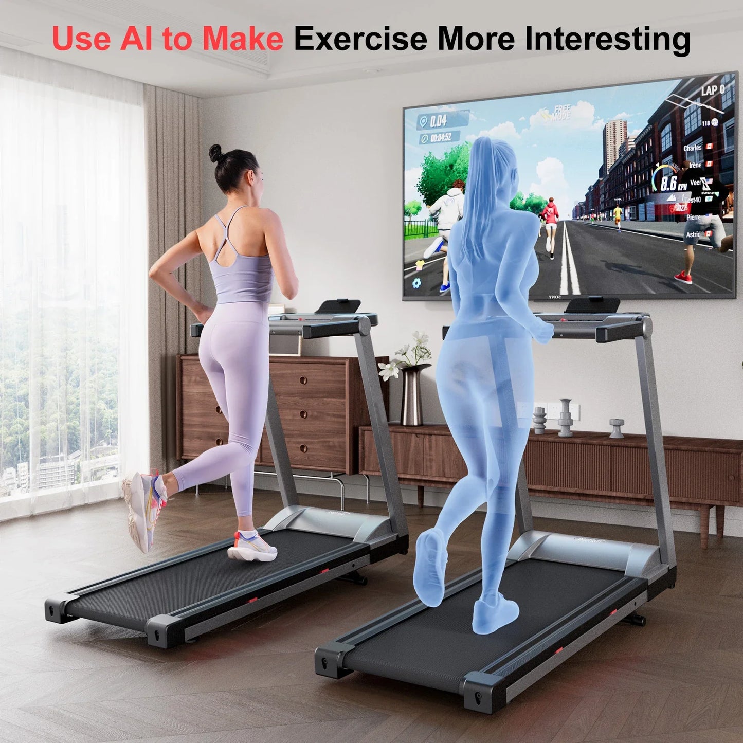 3.5HP Foldable Incline Home Treadmill Walking Pad with Handlebar 350 lb (158 kg) Capacity Touchscreen Smart App Monitoring