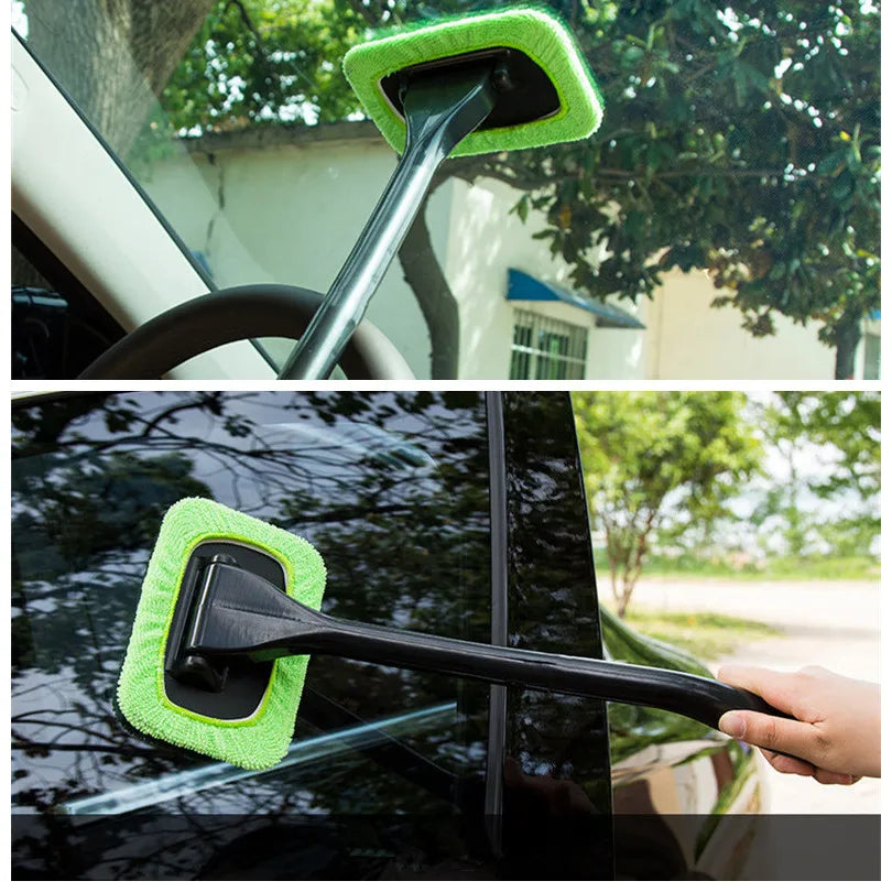 Universal Car Window Cleaning Brush with 3D Cartoon Sticker, Microfiber Windshield Cleaner – 13.4in (35 cm) Handle