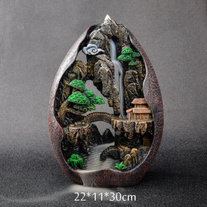 Backflow Waterfall Incense Burner - Resin Mountain River Incense Holder for Home Decor, Meditation & Aromatherapy