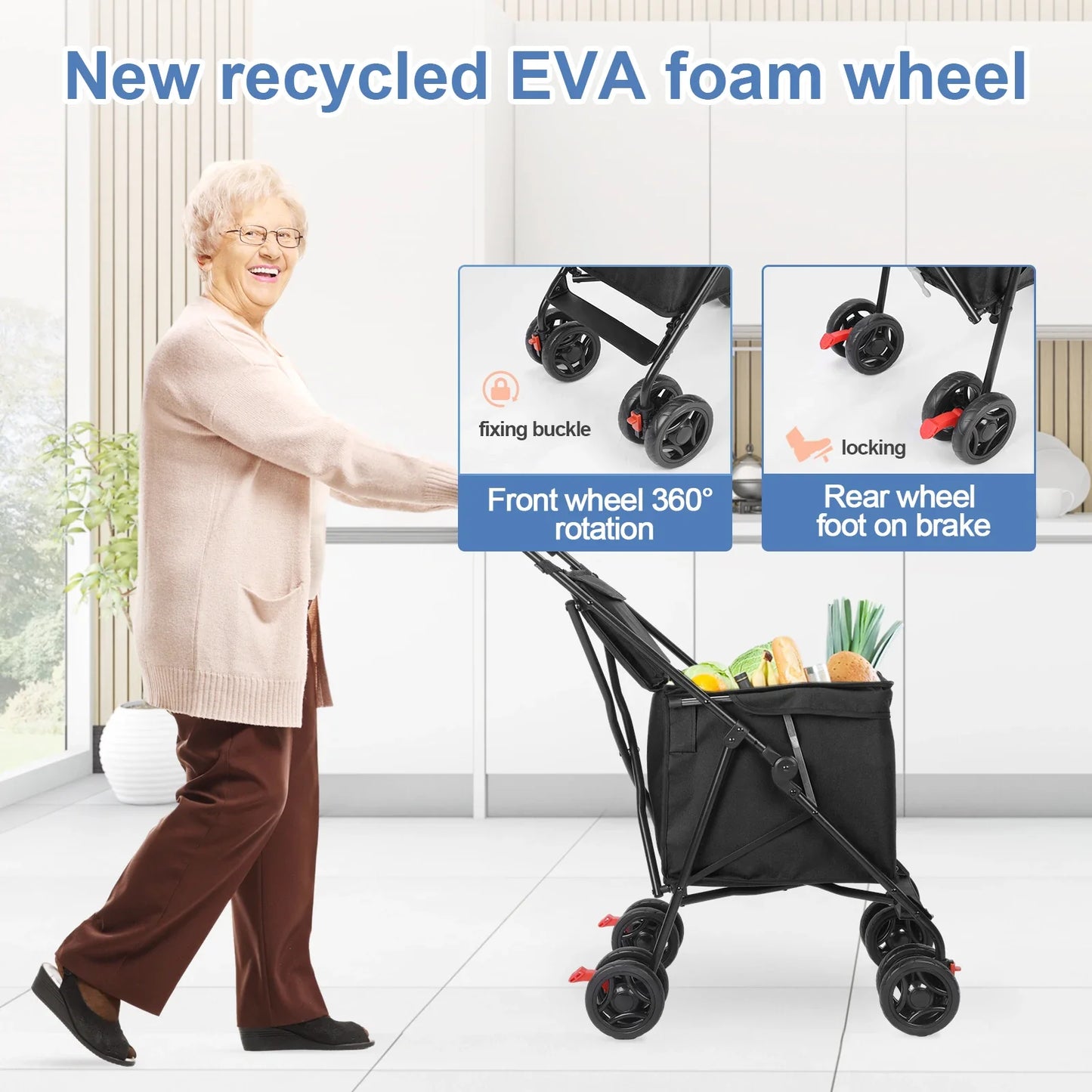 Folding Multi-Use Shopping Cart & Pet Stroller – Lightweight Portable Foldable Trolley for Market and Picnic