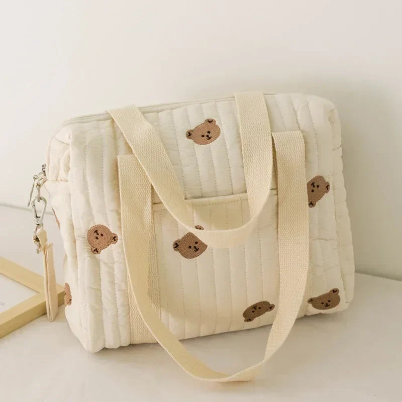 Embroidered Bear Baby Diaper Bag – Portable Maternity Shoulder Bag & Stroller Organizer