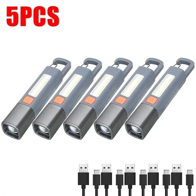 Mini Zoomable LED Flashlight with COB Side Light - Waterproof Portable Torch for Camping, Fishing & Hunting