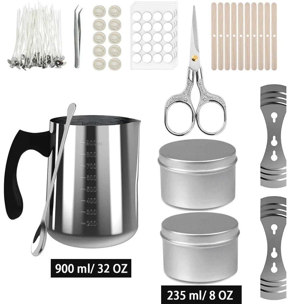 DIY Candle Making Kit with 500W Electric Hot Plate, 900ml/600ml Stainless Steel Melting Pot, Thermometer & Candle Tins