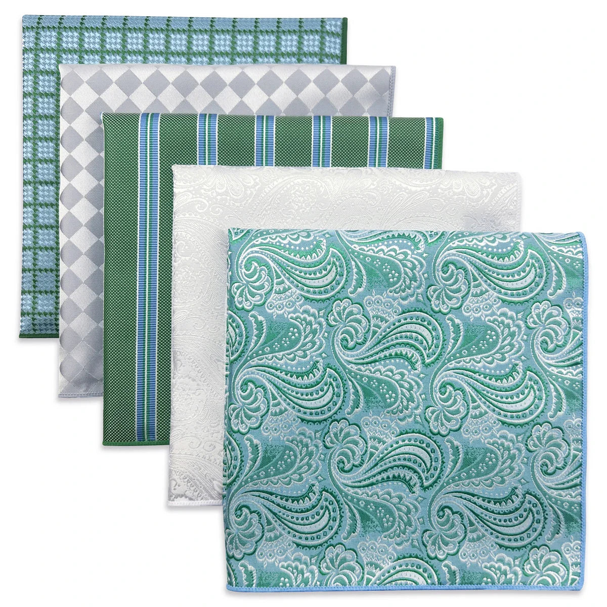 5-Pack Men's Microfiber Pocket Squares 12.6 in (32 cm) - Jacquard Woven Wedding & Formal Handkerchiefs, Assorted Patterns