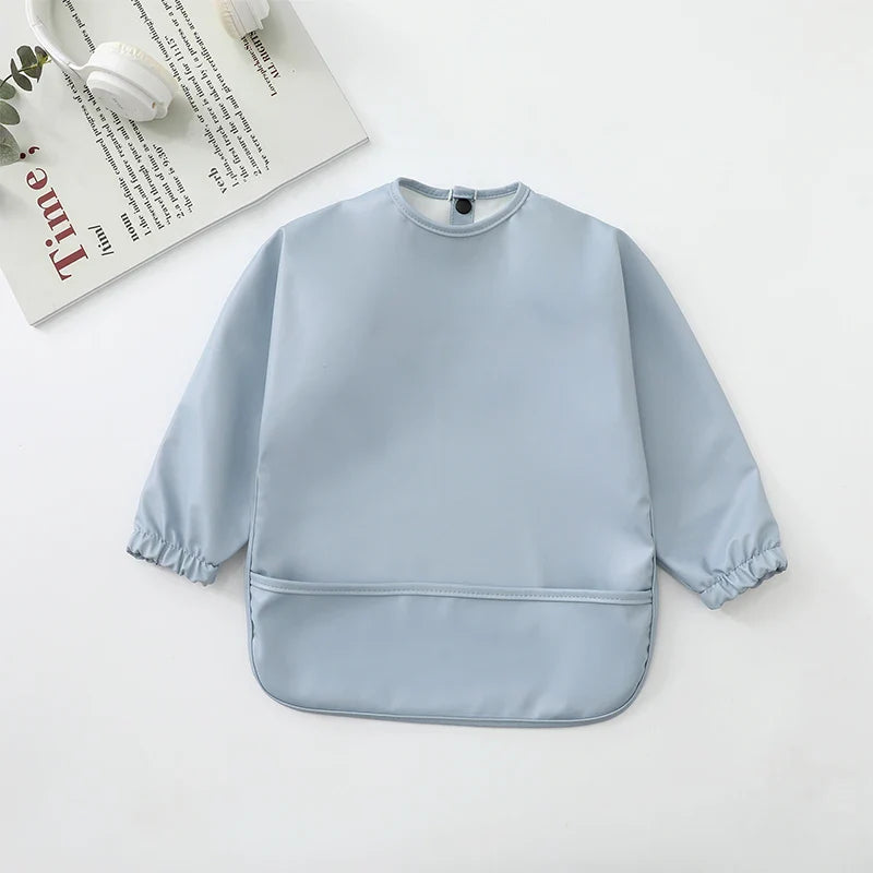 Waterproof Long Sleeve Baby Feeding Bib with Pocket — Toddler Art Smock & Burp Cloth, Unisex (1-3 Years)