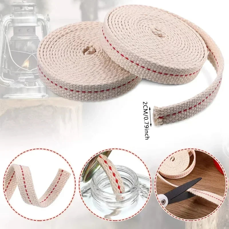 Flat Cotton Wick for Oil Lamps — 1 m (3.28 ft) Length, 2 cm (0.79 in) Wide Braided Kerosene Lamp Wick