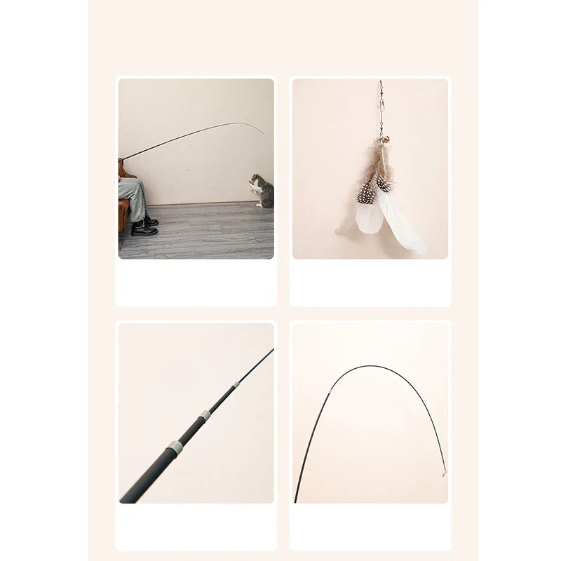 Telescopic Cat Wand Toy 1.8m (5.9 ft) Feather Teaser, Durable Scratch-Resistant Fishing Rod for Cats