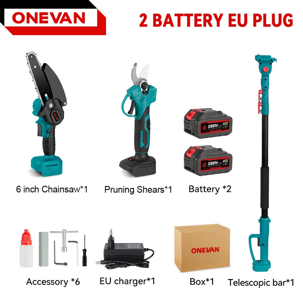 2-in-1 Brushless Pole Chainsaw & Pruning Shears — 6 in (150 mm) Guide Bar, 3500W Cordless Telescoping Pole Saw, 18–21V