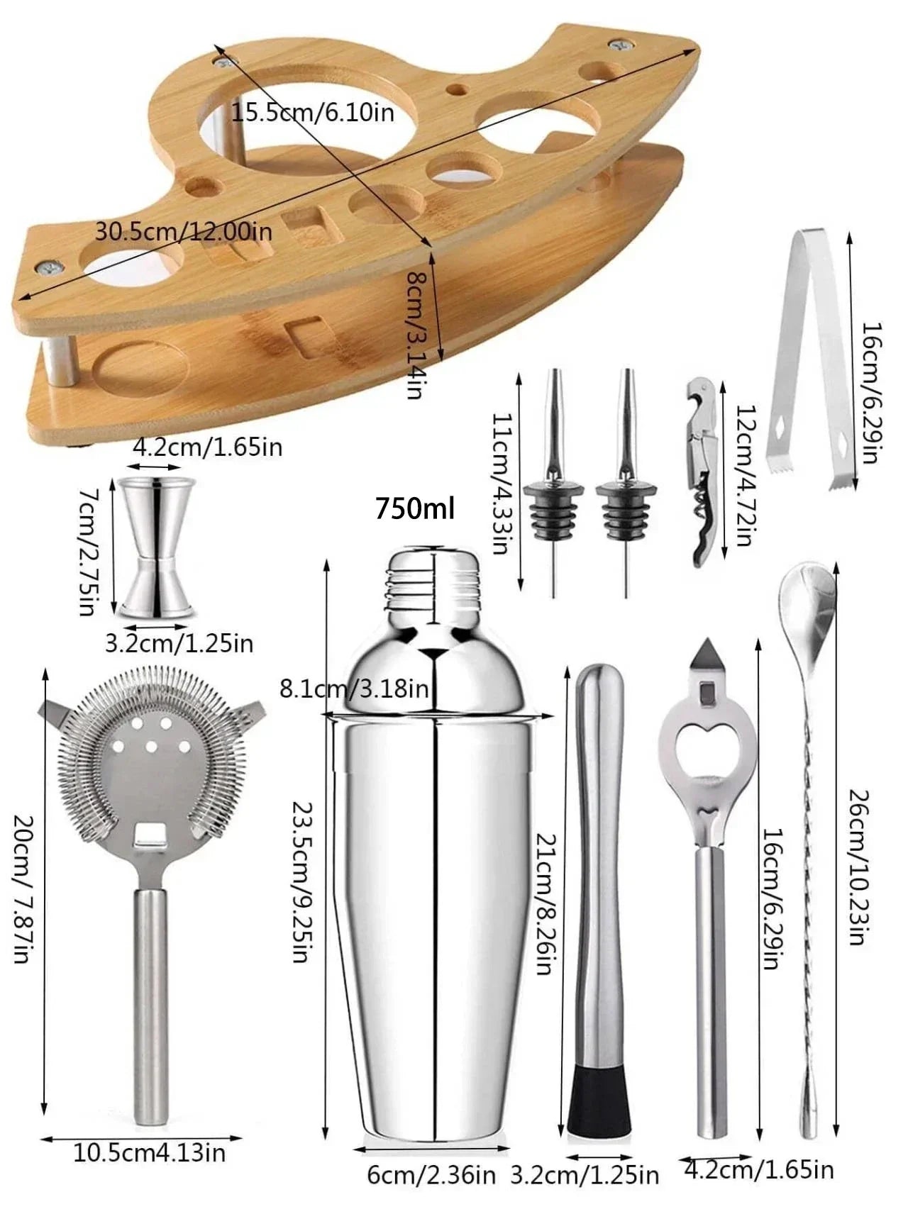 Stainless Steel Boston Cocktail Shaker Set – 550 ml (18.6 oz) & 750 ml (25.4 oz) Martini Mixer for Bartenders and Home Bar