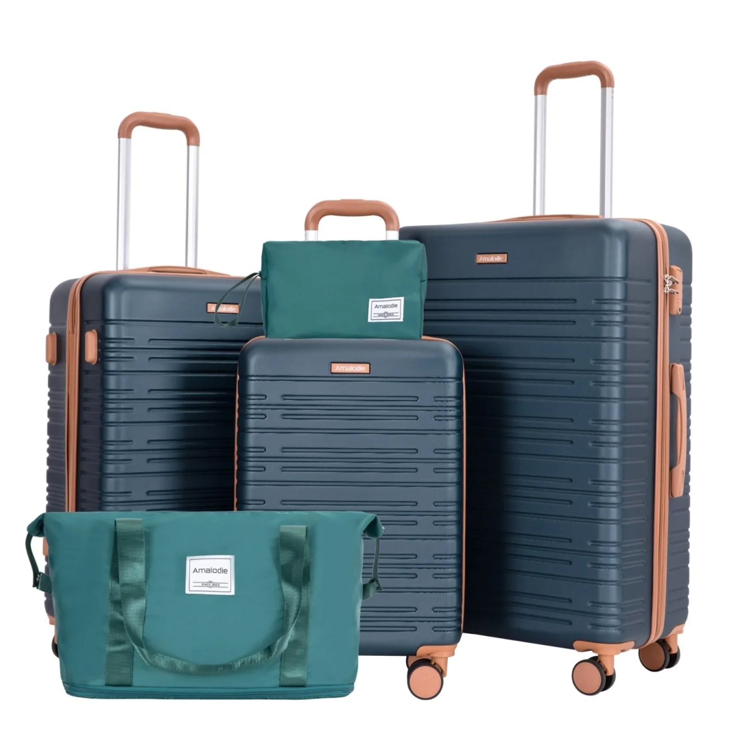 5-Piece Hardshell Luggage Set – 28-inch (70 cm), 24-inch (61 cm), 20-inch (51 cm) Spinner Suitcases with TSA Lock, Double 360° Spinner Wheels, Weekend Duffle & Toiletry Bag