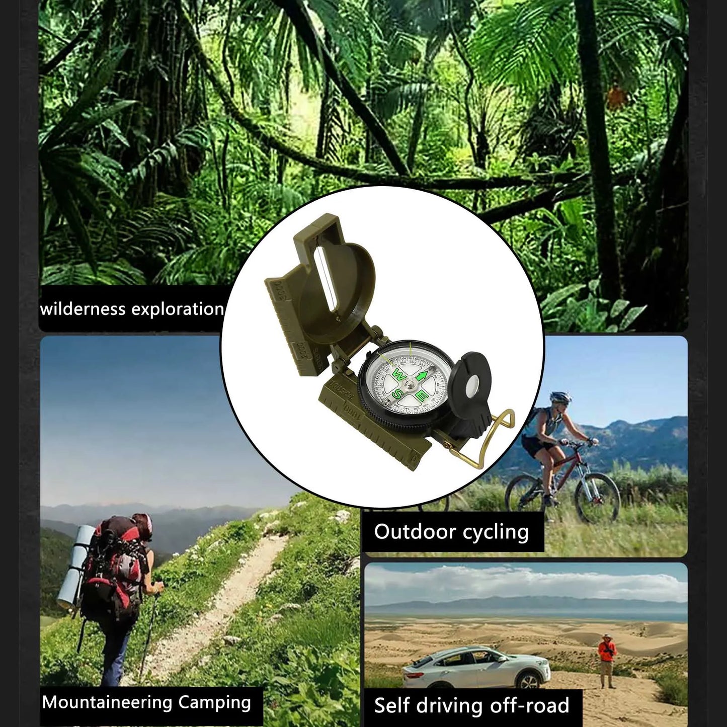 Portable Lensatic Compass – Phosphorescent Handheld Navigation Compass for Hiking, Camping & Survival