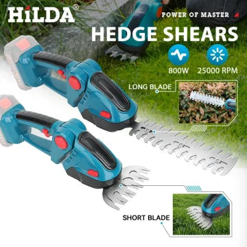 2-in-1 Cordless Electric Hedge Trimmer & Grass Shear — Handheld Pruner Compatible with 18V Batteries