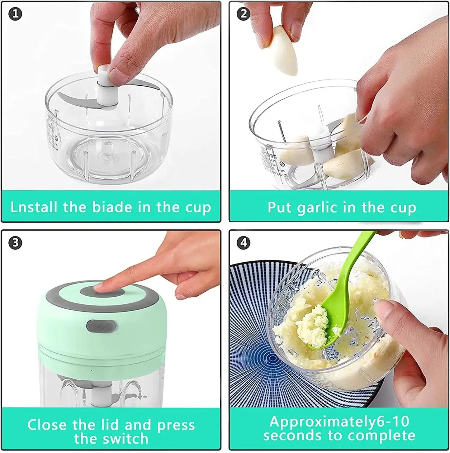 Electric Garlic Chopper & Meat Mincer 100ml/250ml Garlic Press Crusher for Vegetables and Onions