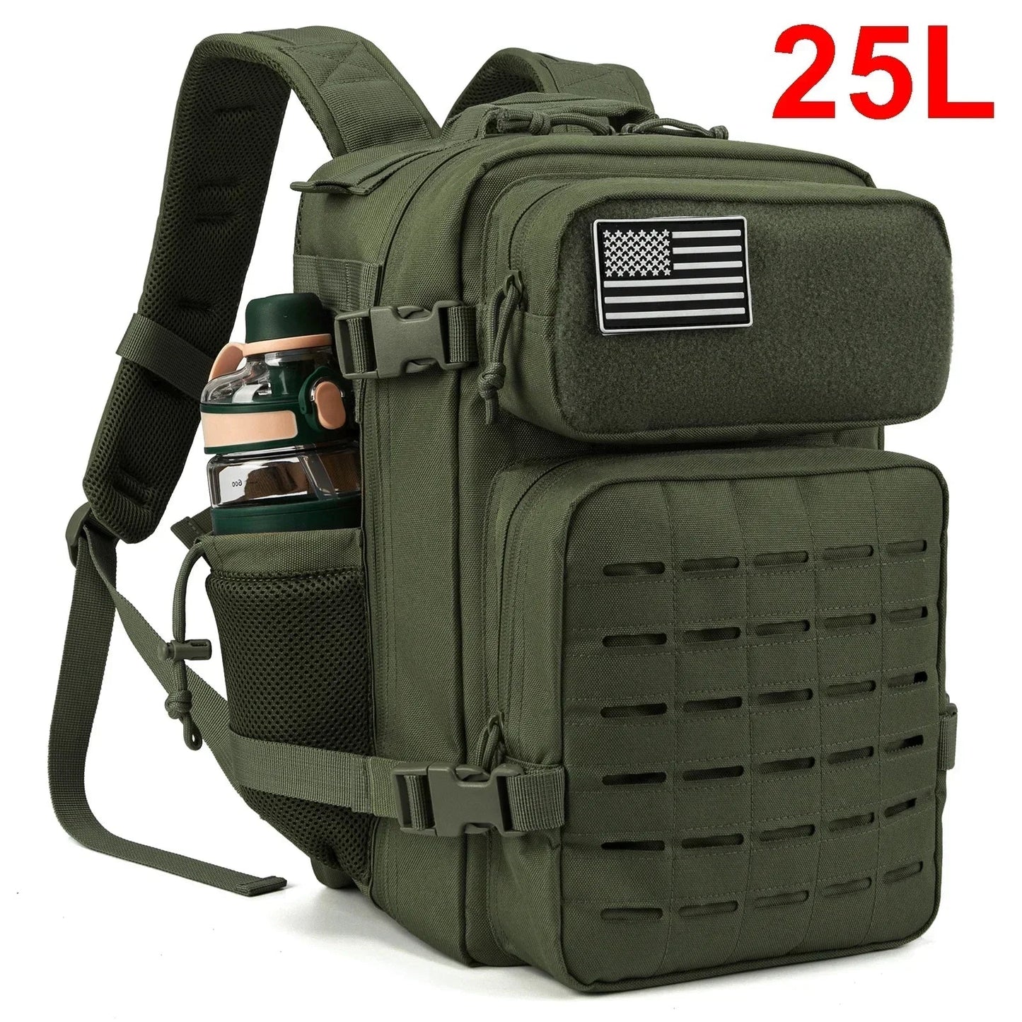 25L & 45L Tactical Backpack for Men & Women – Laser-Cut MOLLE Hiking Daypack, School & Gym Rucksack with Dual Bottle Holders