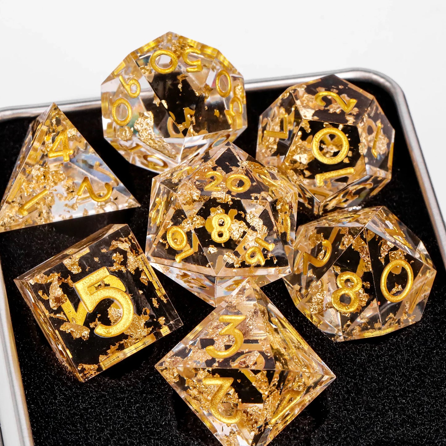 7-Piece Resin Sharp-Edge Polyhedral Dice Set for D&D & RPGs - D20 D12 D10 D8 D6 D4