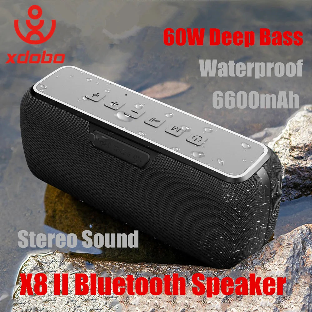60W Portable Bluetooth Speaker - TWS Wireless, IPX5 Waterproof, 6600mAh Battery, Extra Bass, AUX/USB/TF Card Support for Outdoor & Camping