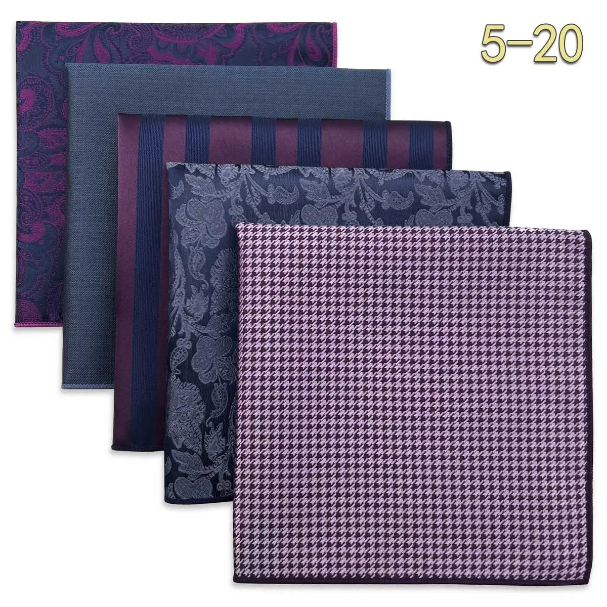 5-Pack Men's Microfiber Pocket Squares 12.6 in (32 cm) - Jacquard Woven Wedding & Formal Handkerchiefs, Assorted Patterns