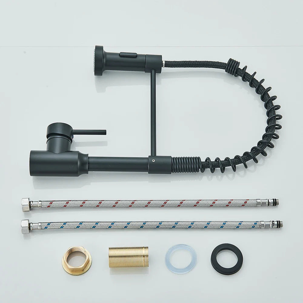 Pull-Down Single-Handle Kitchen Faucet Deck-Mounted Hot and Cold Tap — Matte Black, Brushed Nickel, Chrome