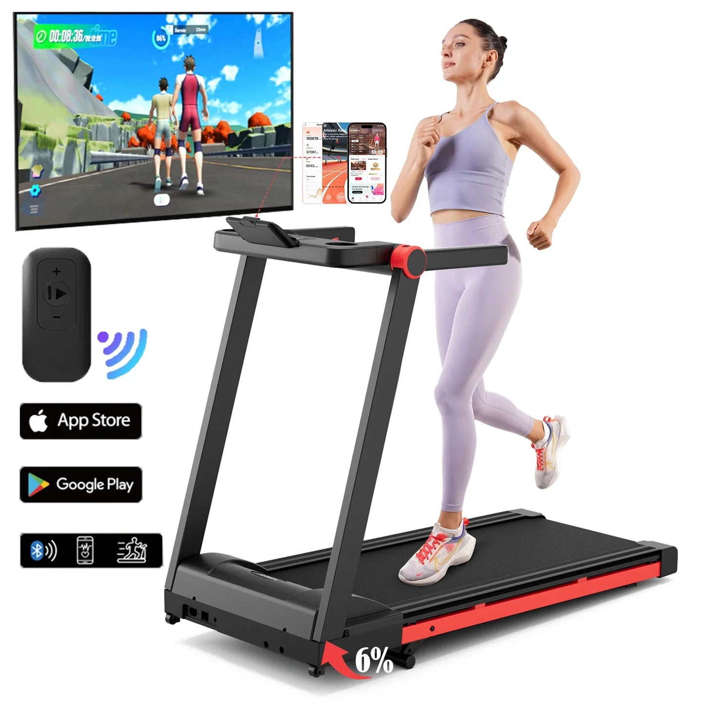 3.5HP Foldable Incline Home Treadmill Walking Pad with Handlebar 350 lb (158 kg) Capacity Touchscreen Smart App Monitoring