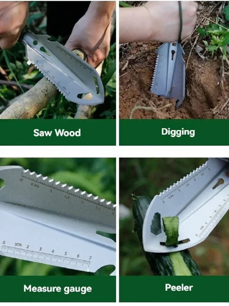 6-in-1 Folding Survival Shovel — Portable Camping, Hiking & Garden Tool with Saw, Knife, Ruler and Hex Wrench