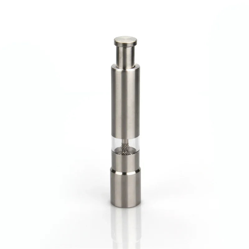 Stainless Steel Thumb-Push Spice Grinder | Manual Pepper & Salt Mill with Ceramic Burr