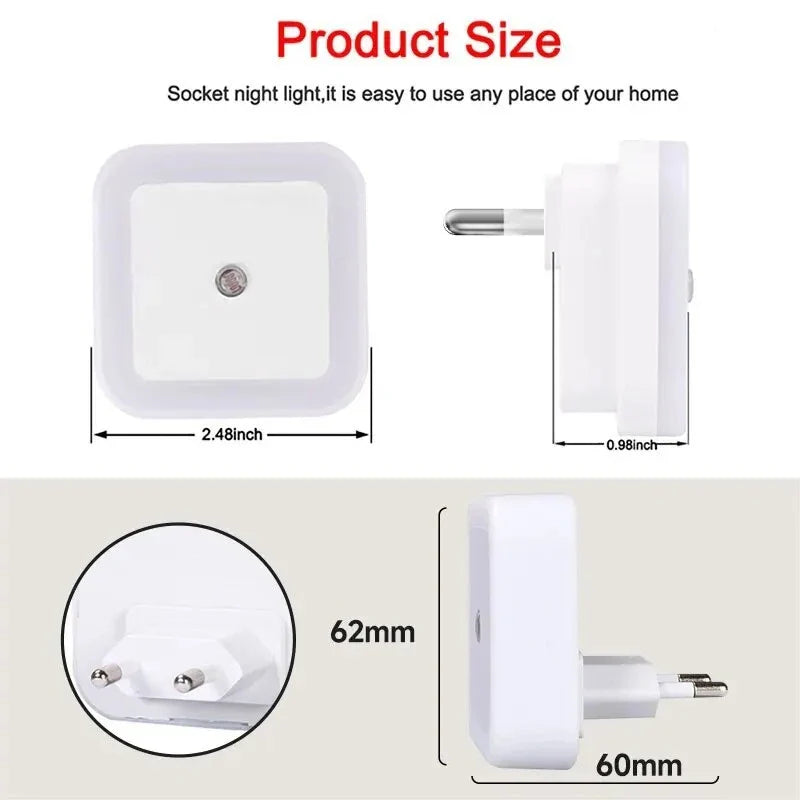 Wireless LED Night Light with EU Plug — Light Sensor Tricolor Nightlight for Kids Bedroom