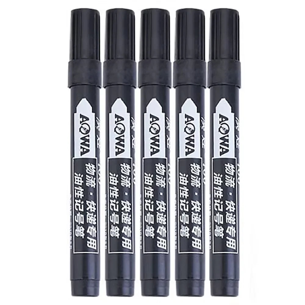 10-Pack Large Tip Black Non-Erasable Marker Pens — Permanent Markers for Labeling, Notation & Crafts
