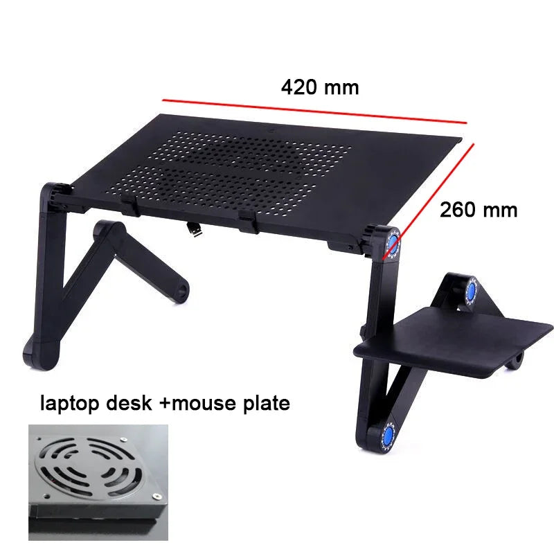 Adjustable Aluminum Laptop Lapdesk with Cooling Fan and Mouse Pad for 11–15.6-Inch Laptops