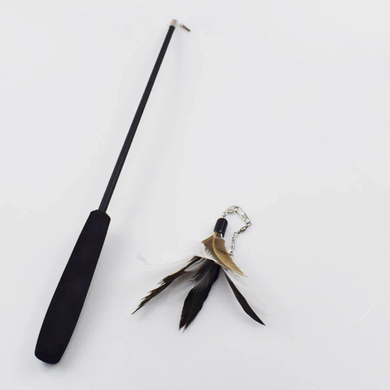 Telescopic Cat Teaser Wand 3-Section 15–38 in (38–97 cm) with 5 Feather Refills – Interactive Kitten Toy