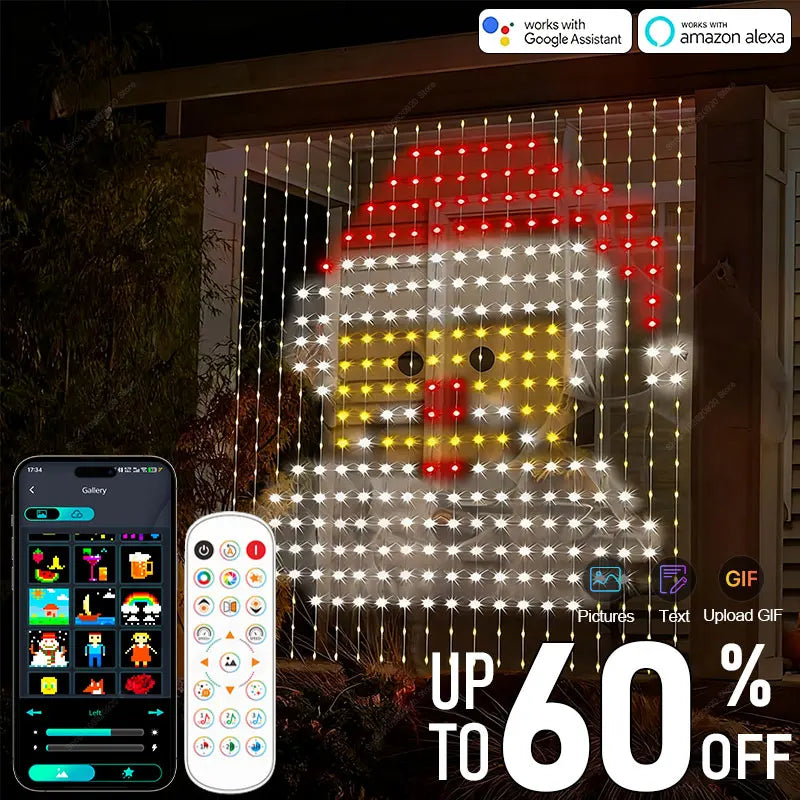 RGB LED Curtain Fairy Lights – USB App & Remote Control, Music Sync, DIY Patterns, Programmable Text (1×1m / 2×2m / 3×3m | 3.3×3.3ft / 6.6×6.6ft / 9.8×9.8ft)