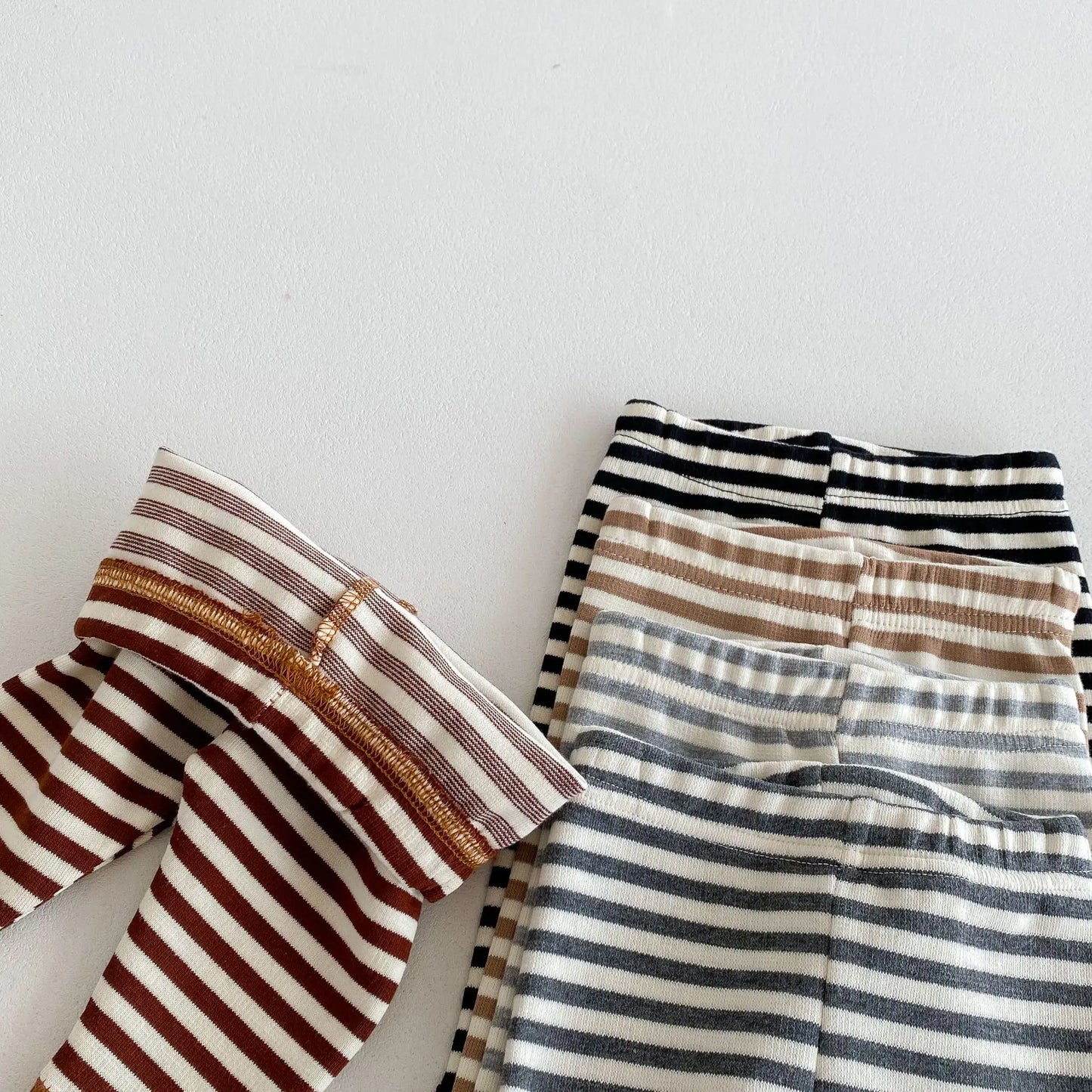 Cotton Patchwork Baby Leggings – Candy Color Striped Pants for Infants 12–36 Months, Unisex Elastic Waist