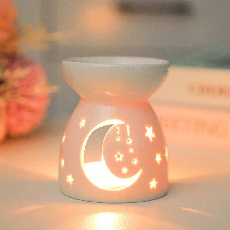 White Ceramic Incense & Oil Burner Hollow Aromatherapy Warmer for Home Decor