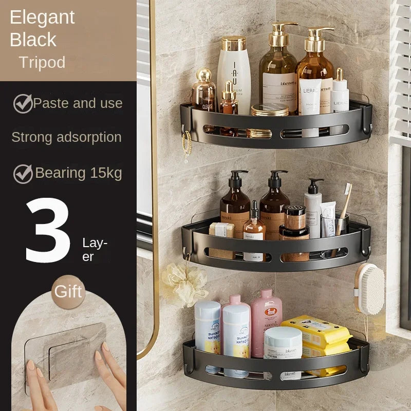 Adhesive Bathroom Shelf Shower Caddy No-Drill Corner Towel Holder Floating Storage Organizer (1/2/3 Pack)
