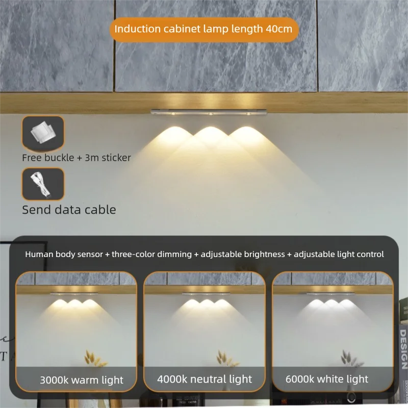 Ultra Thin Motion Sensor LED Cabinet Light - Dimmable USB Rechargeable, 3 Color Modes for Kitchen Wardrobe Bedroom Stairs